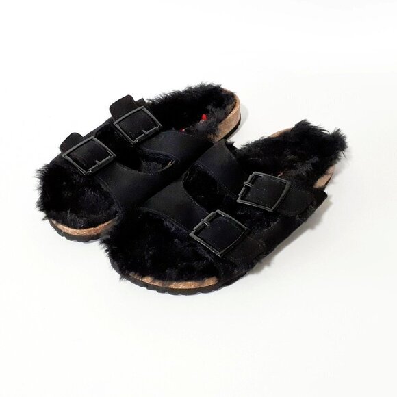 NWOT Unionbay black faux fur faux suede sandals - Picture 14 of 15